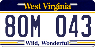 WV license plate 8OM043
