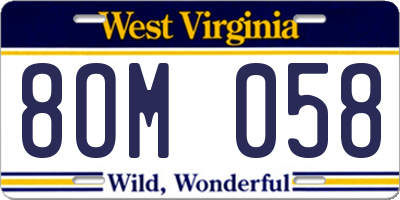 WV license plate 8OM058