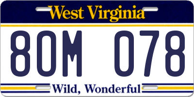 WV license plate 8OM078