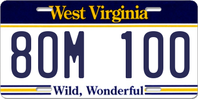 WV license plate 8OM100