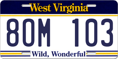 WV license plate 8OM103