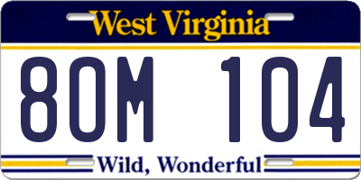 WV license plate 8OM104