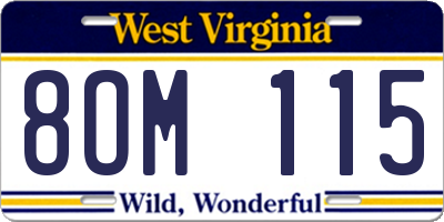 WV license plate 8OM115