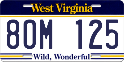 WV license plate 8OM125