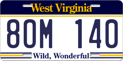 WV license plate 8OM140
