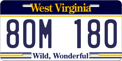 WV license plate 8OM180