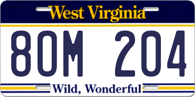 WV license plate 8OM204