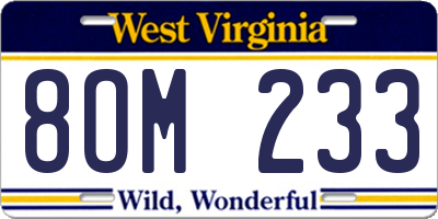WV license plate 8OM233