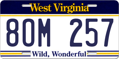 WV license plate 8OM257