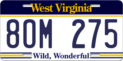 WV license plate 8OM275