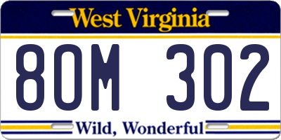 WV license plate 8OM302