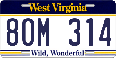 WV license plate 8OM314