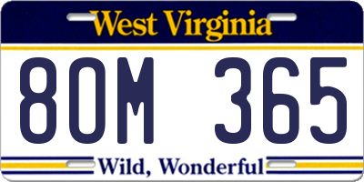 WV license plate 8OM365