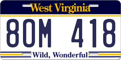 WV license plate 8OM418