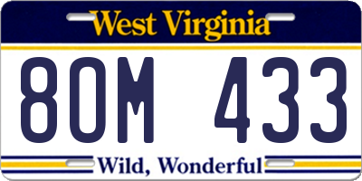 WV license plate 8OM433