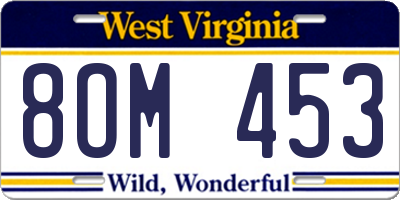 WV license plate 8OM453