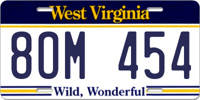 WV license plate 8OM454