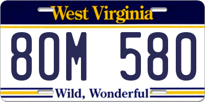 WV license plate 8OM580