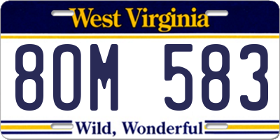 WV license plate 8OM583