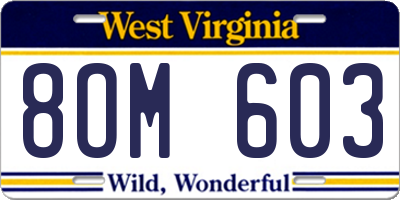 WV license plate 8OM603