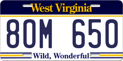 WV license plate 8OM650