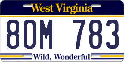 WV license plate 8OM783