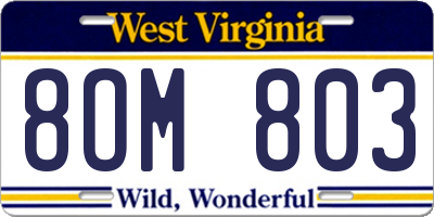 WV license plate 8OM803