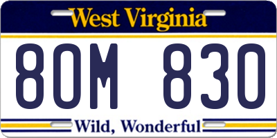 WV license plate 8OM830