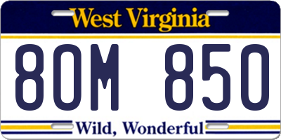 WV license plate 8OM850