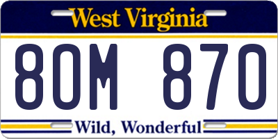 WV license plate 8OM870