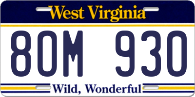 WV license plate 8OM930