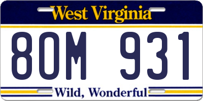 WV license plate 8OM931