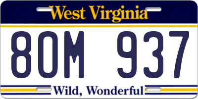 WV license plate 8OM937