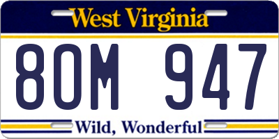 WV license plate 8OM947