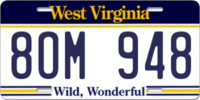 WV license plate 8OM948