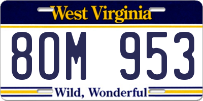 WV license plate 8OM953