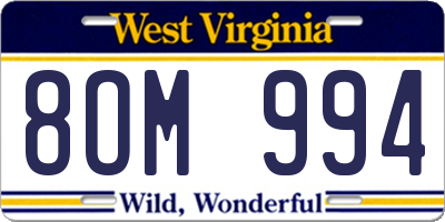 WV license plate 8OM994