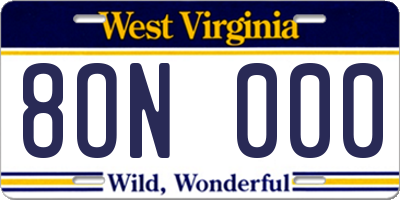 WV license plate 8ON000