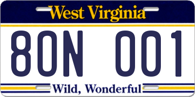 WV license plate 8ON001