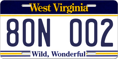 WV license plate 8ON002