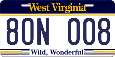 WV license plate 8ON008