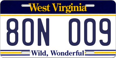 WV license plate 8ON009