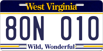 WV license plate 8ON010