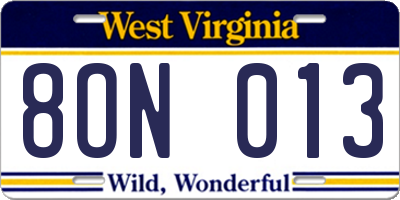 WV license plate 8ON013