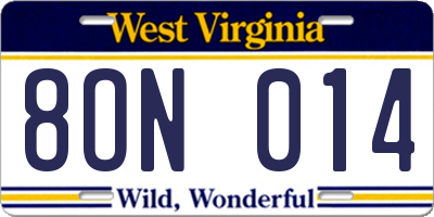 WV license plate 8ON014