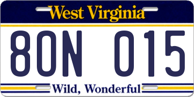 WV license plate 8ON015