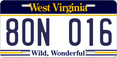 WV license plate 8ON016