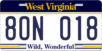 WV license plate 8ON018