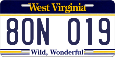 WV license plate 8ON019