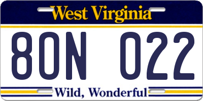 WV license plate 8ON022